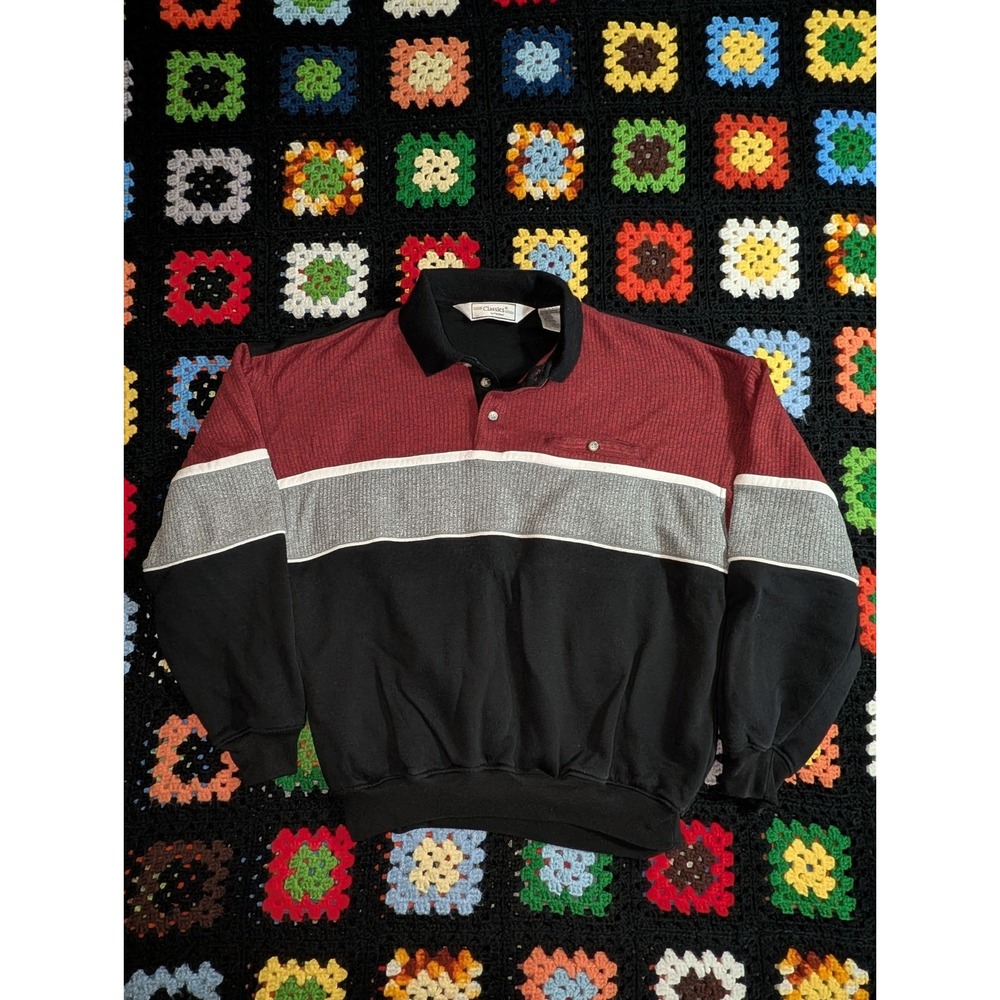 Vintage Classics by Palmland Long Sleeve Polo Shirt Size XL Red Black Colorblock